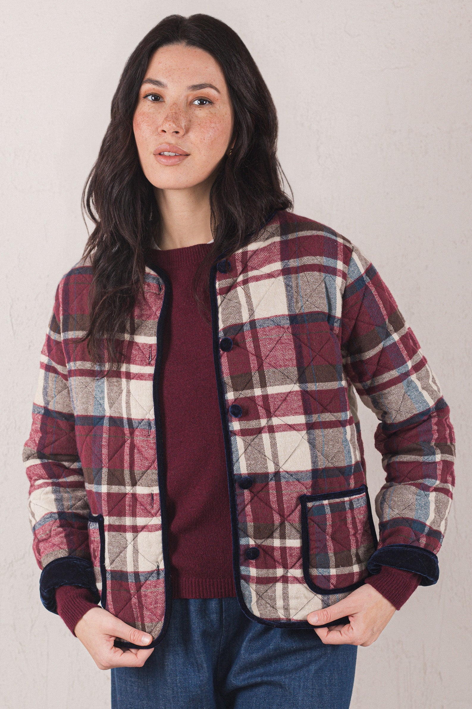 VESTE DANIELA // À CARREAUX BORDEAUX