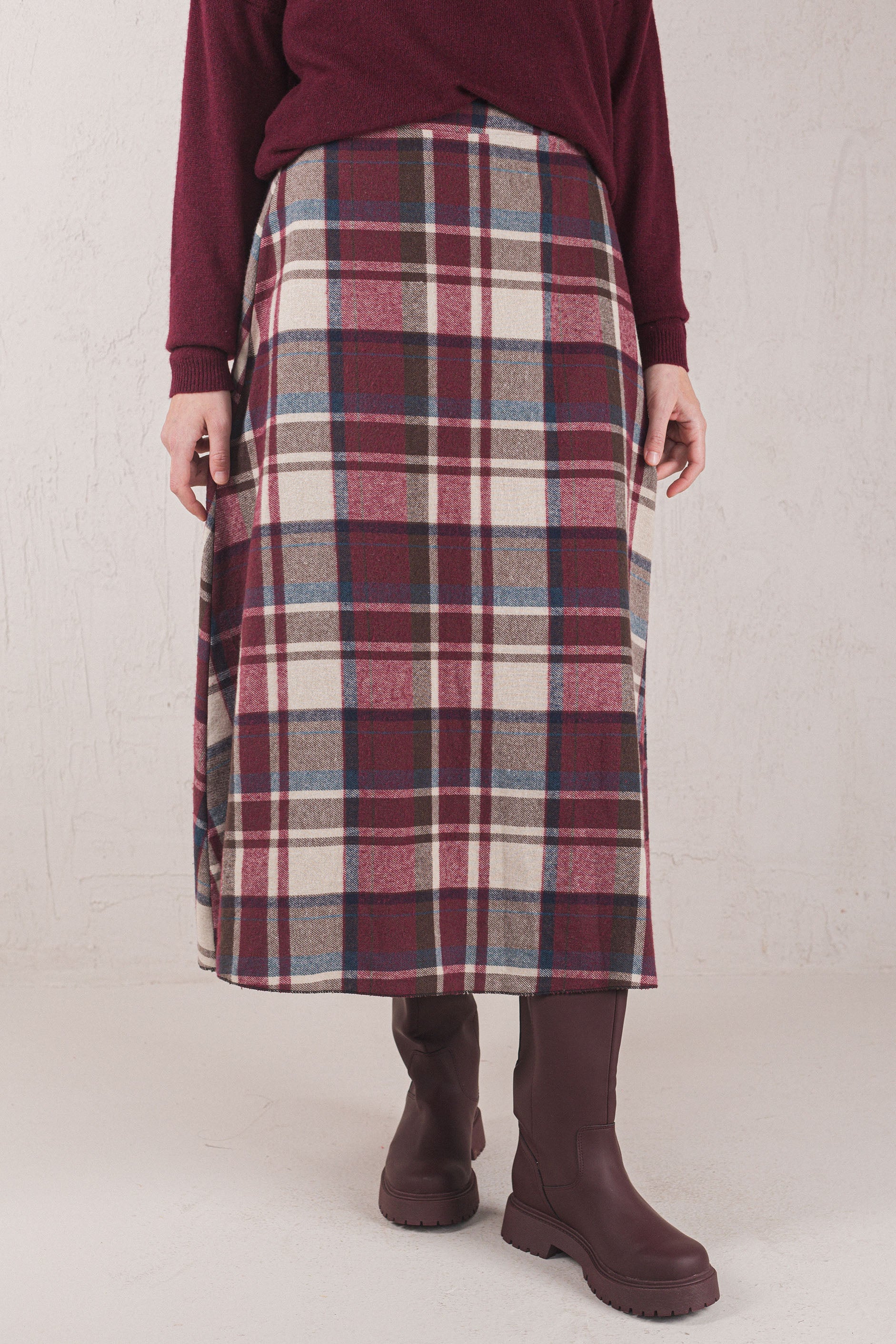 CARLA SKIRT // BURGUNDY CHECK