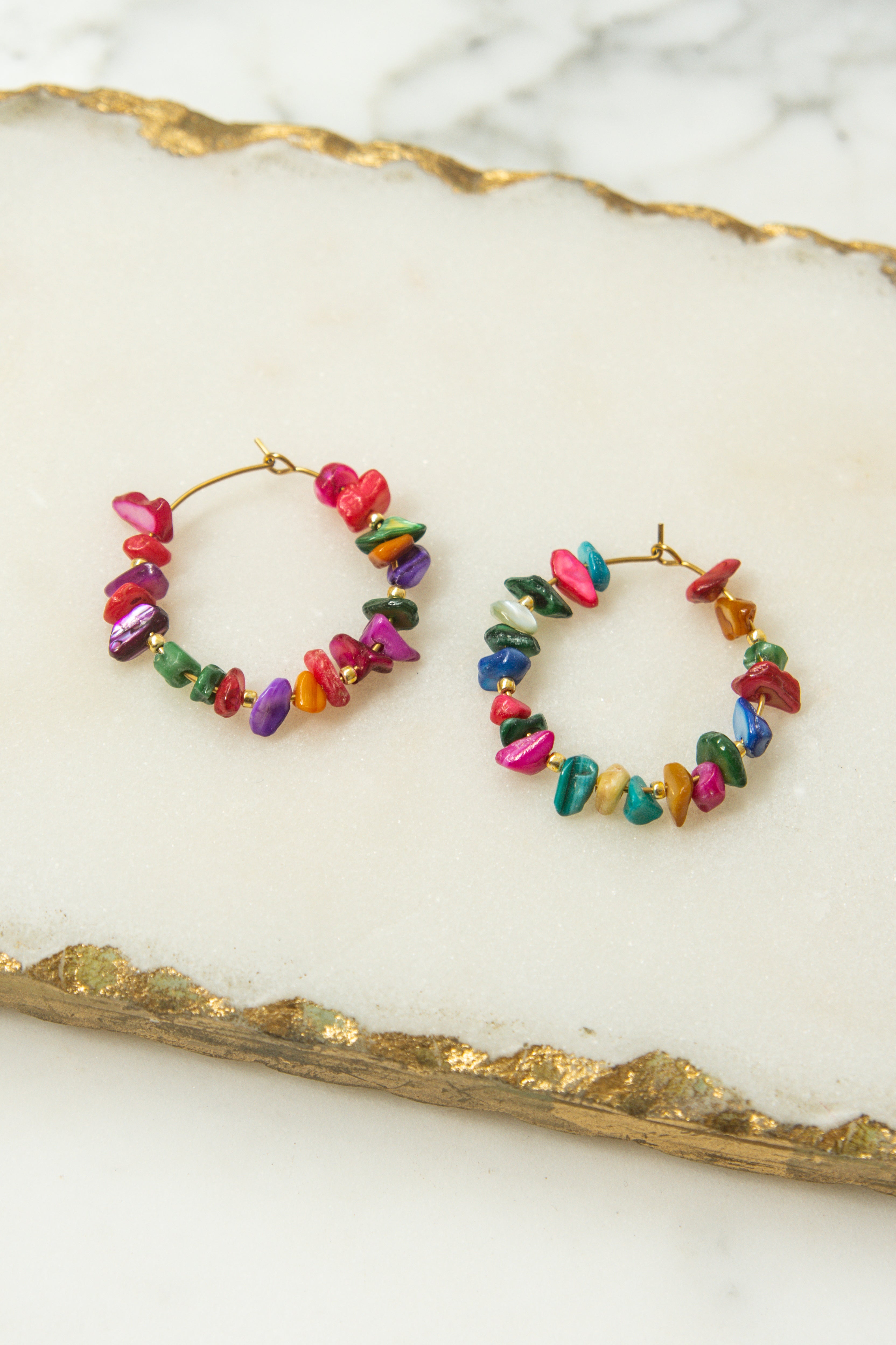 STONE HOOP EARRINGS // MULTICOLOR