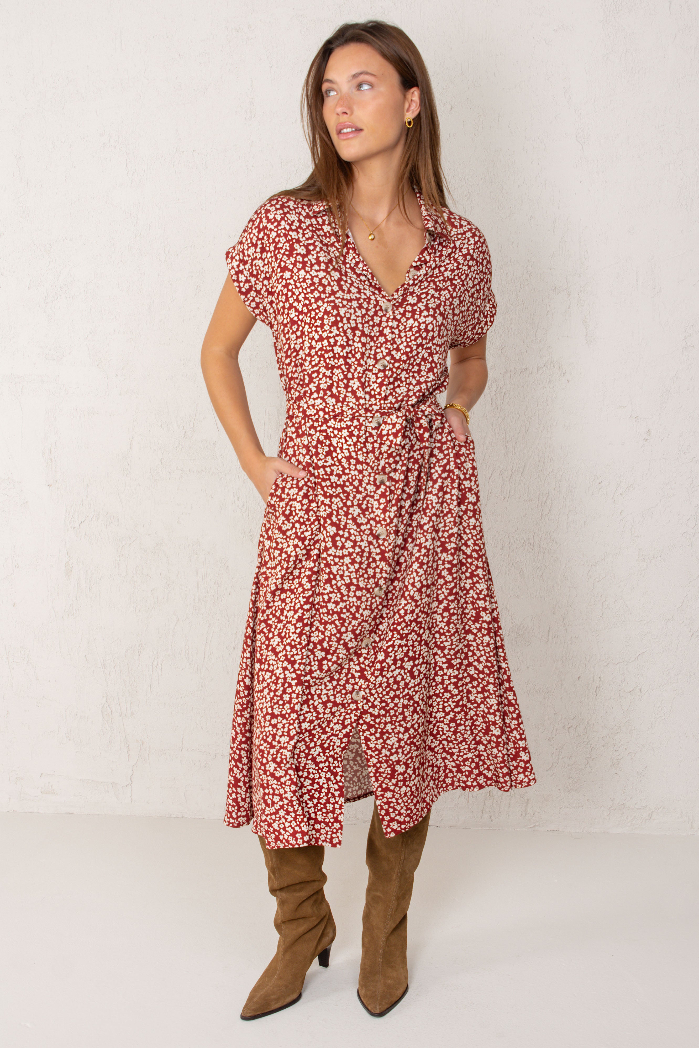 VESTIDO CAROL // FLORES GRANATE