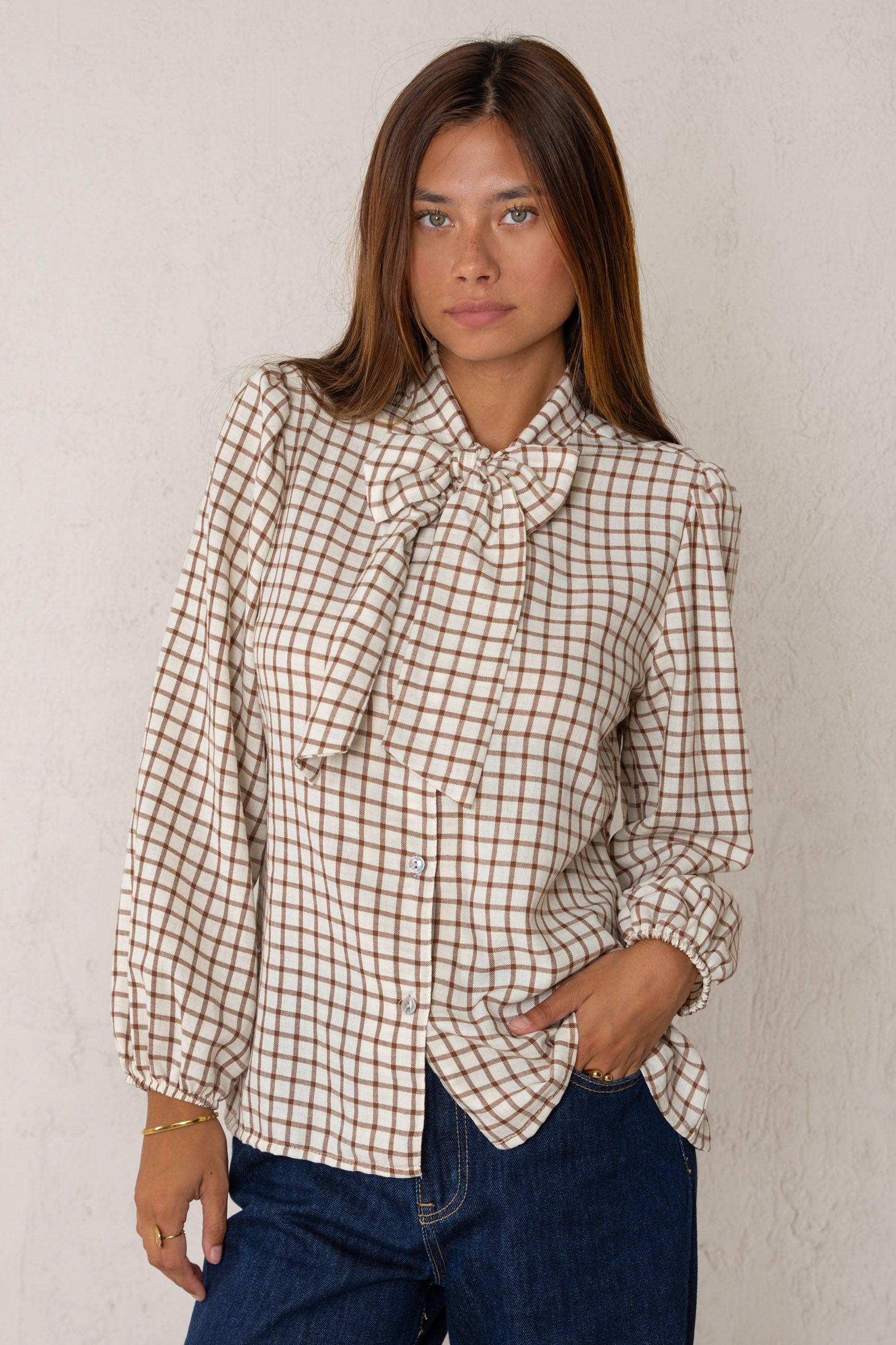 CAMISA CARLOTA // CUADROS TEJA