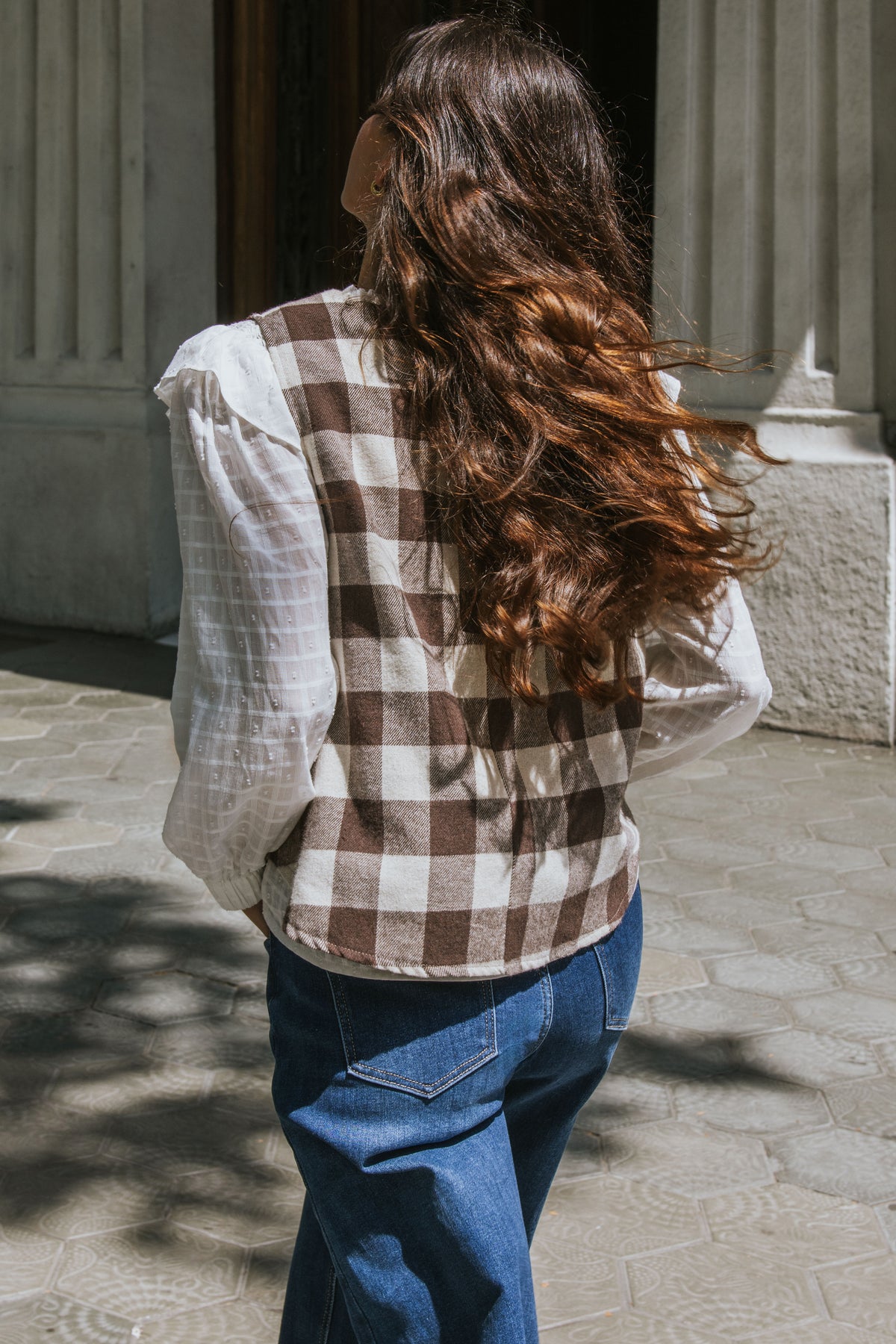 GILET MARRON À CARREAUX VICTORIA