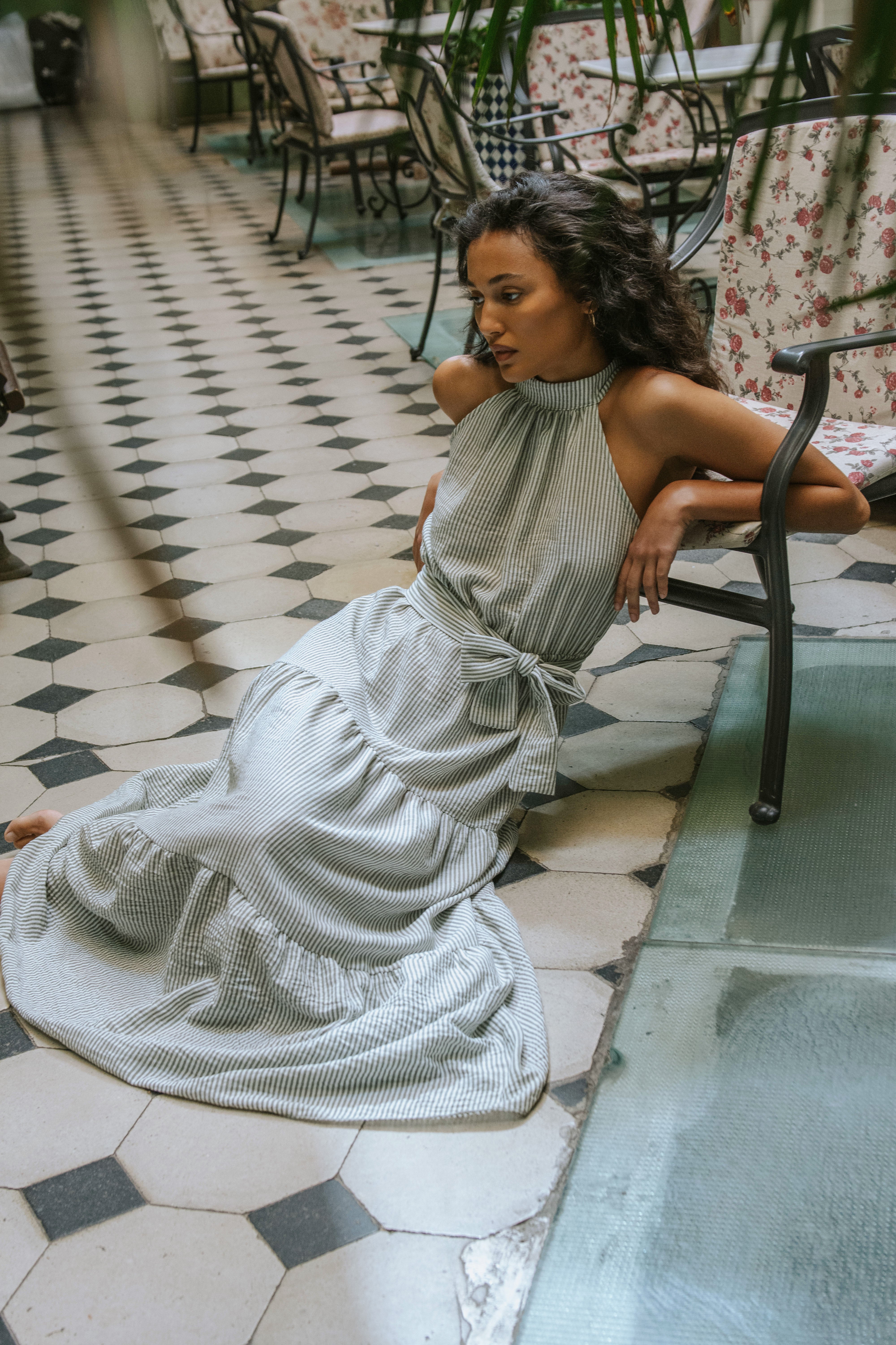 DALIA DRESS // GREEN STRIPES