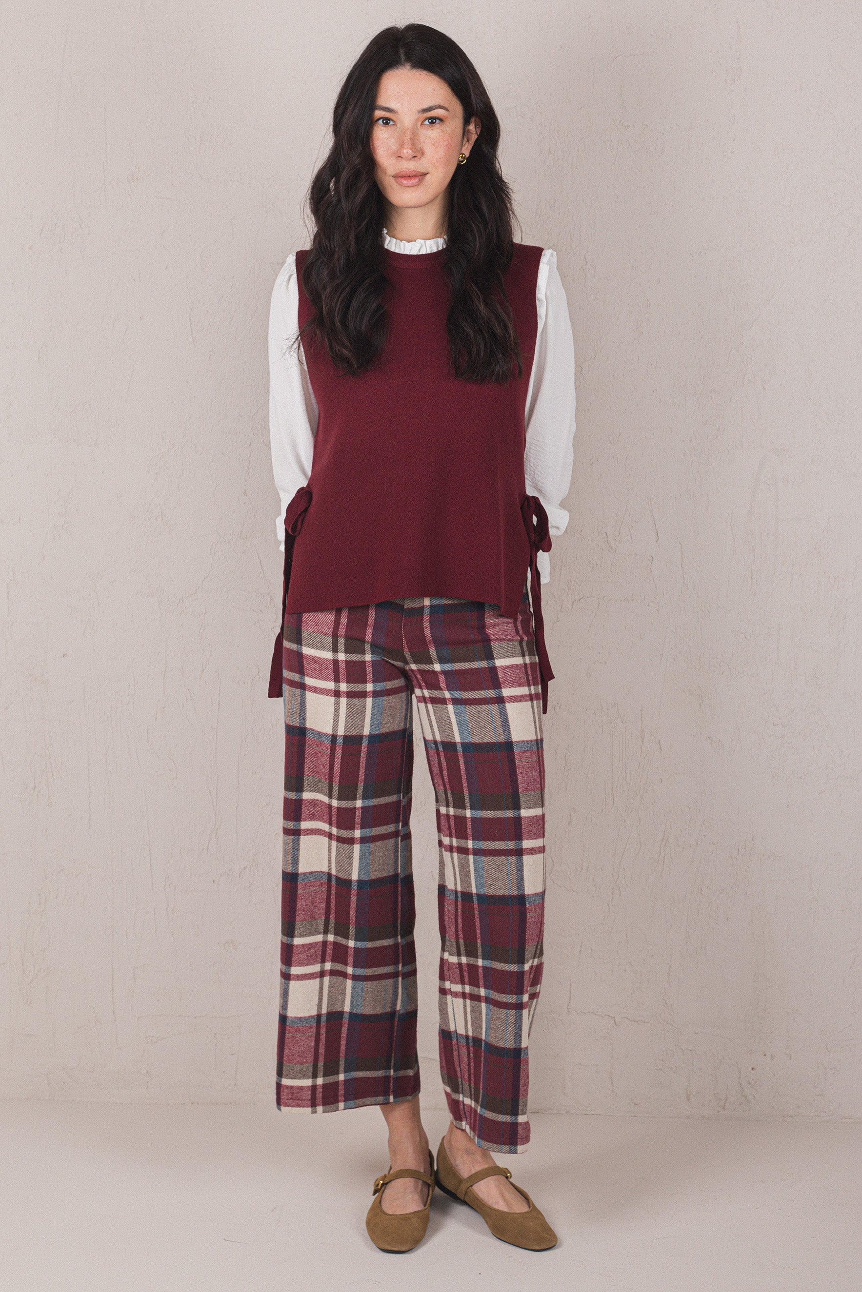 PANTALON GABRIELA // À CARREAUX BORDEAUX