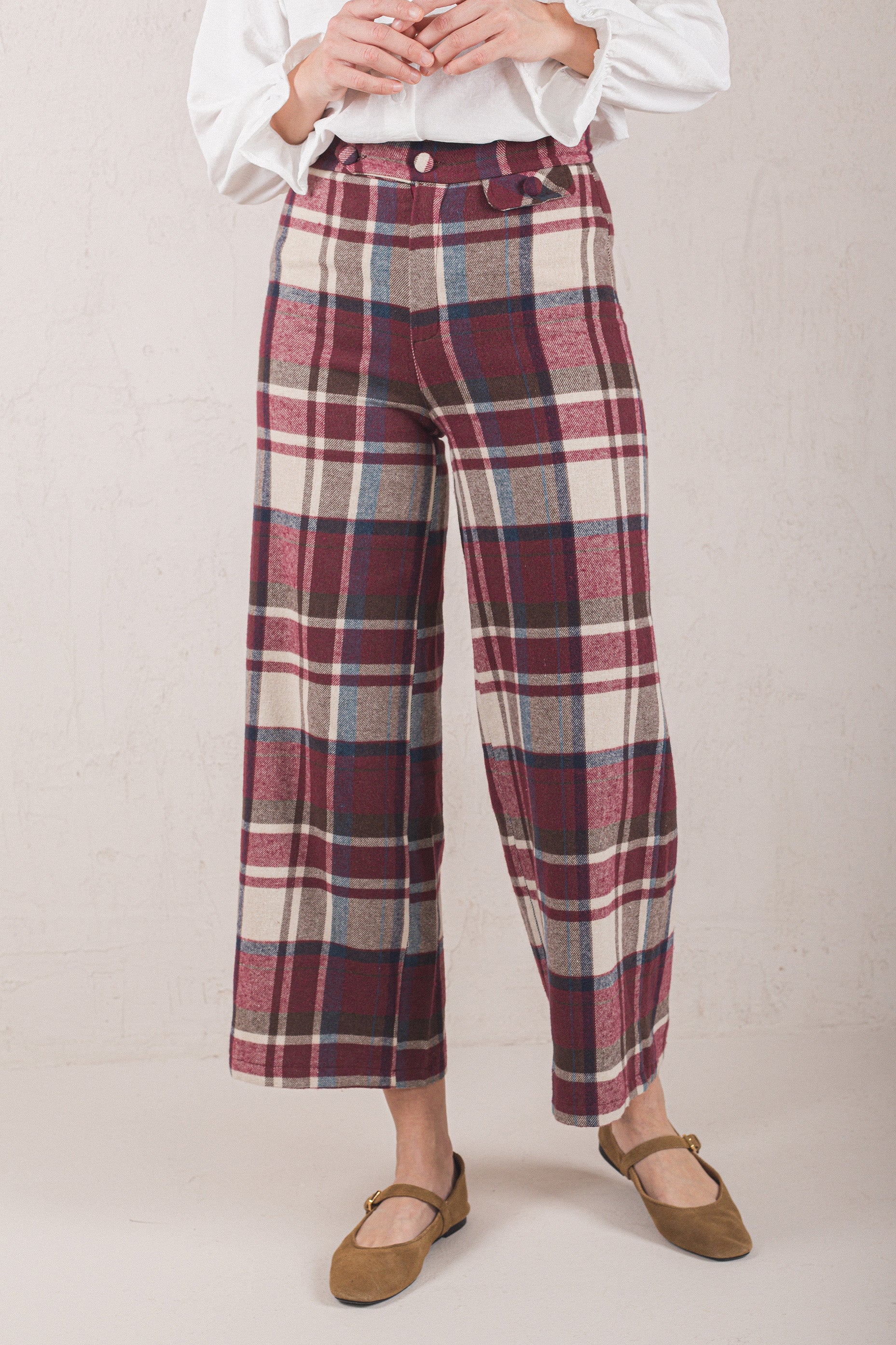 PANTALON GABRIELA // À CARREAUX BORDEAUX