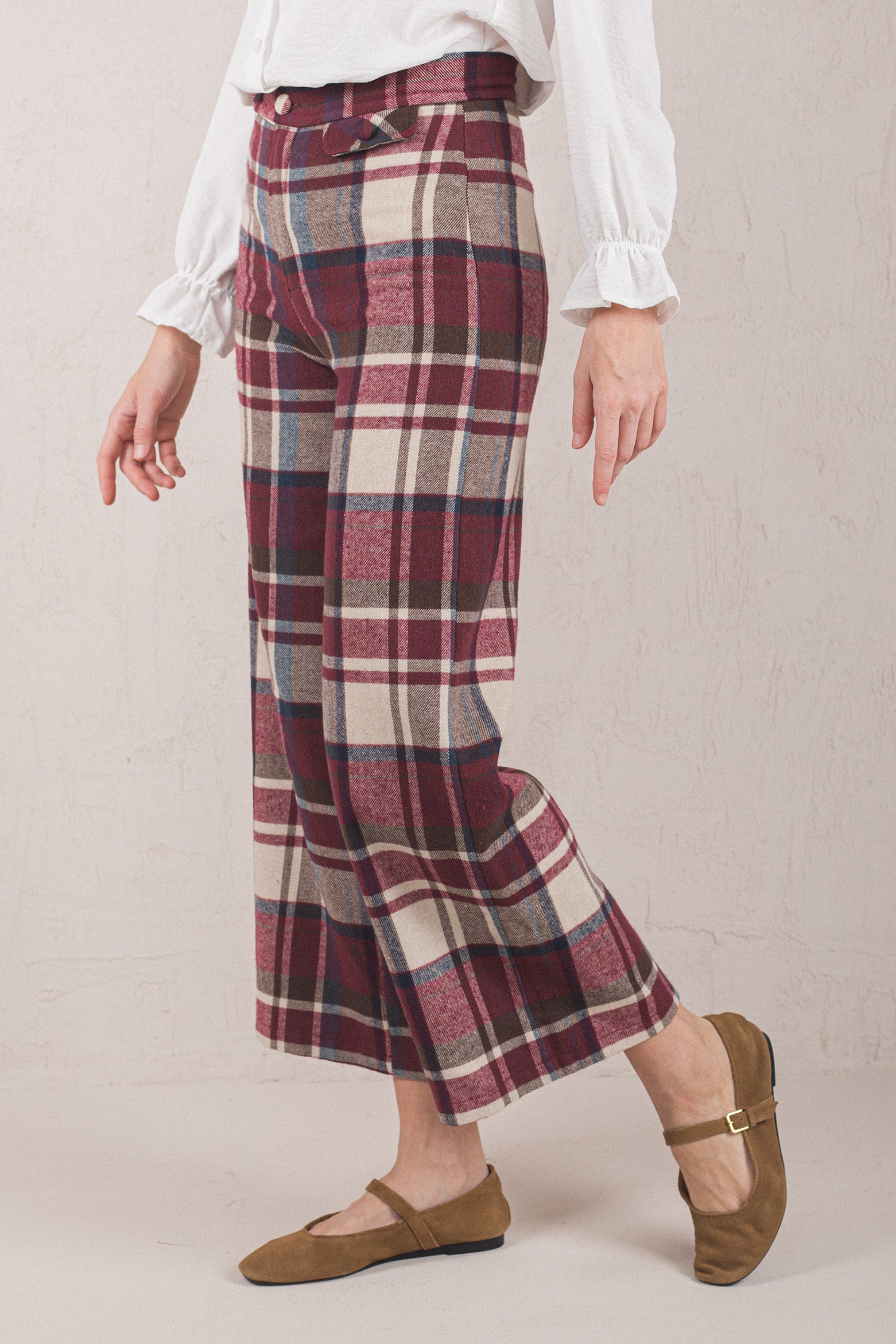 PANTALON GABRIELA // À CARREAUX BORDEAUX