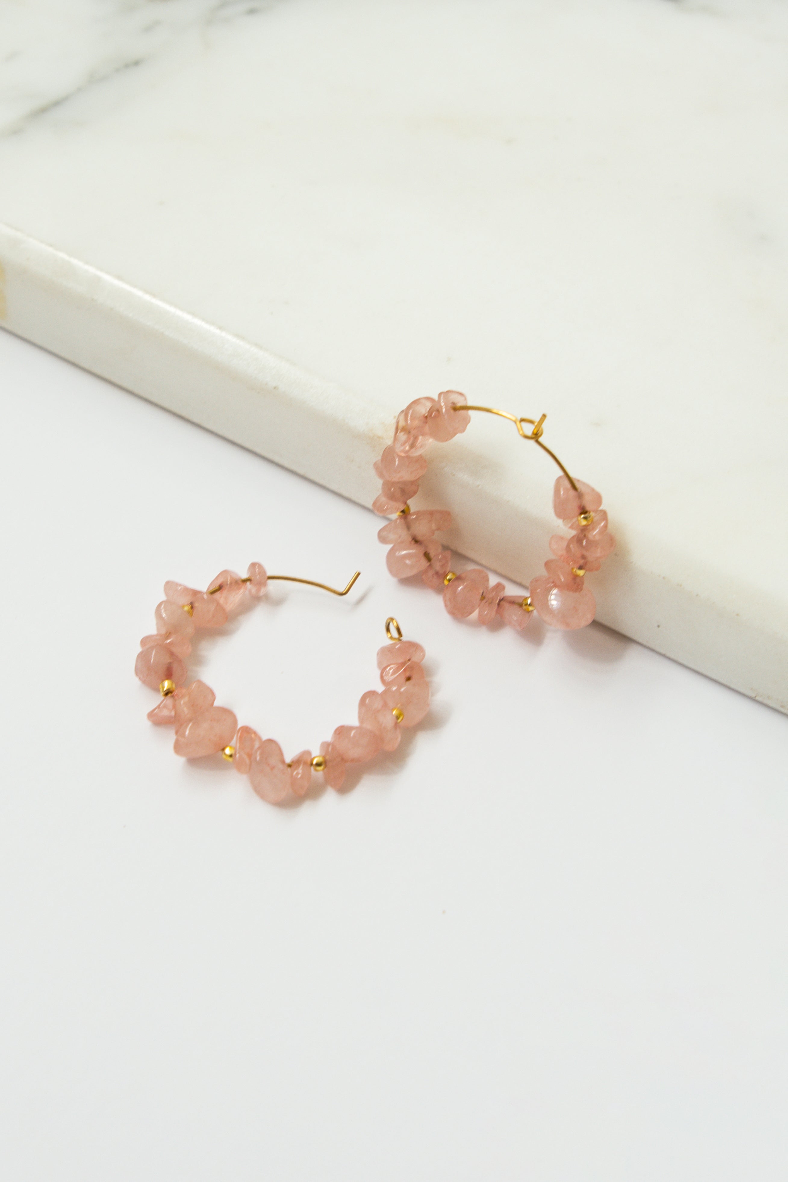 STONE HOOP EARRINGS // PINK