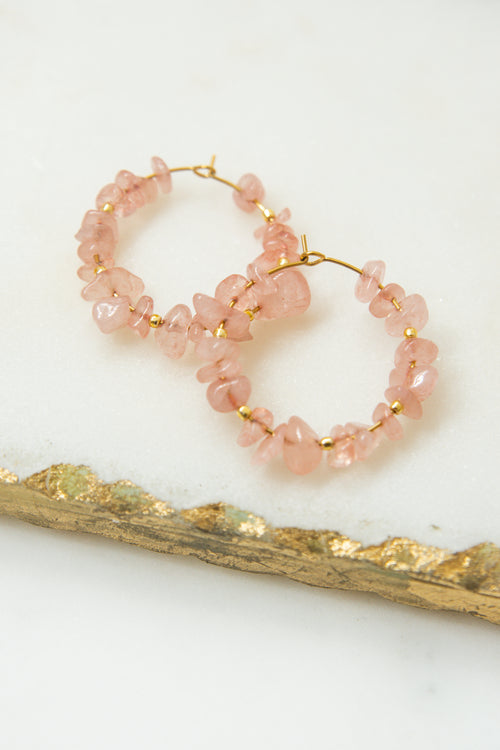 STONE HOOP EARRINGS // PINK image 1