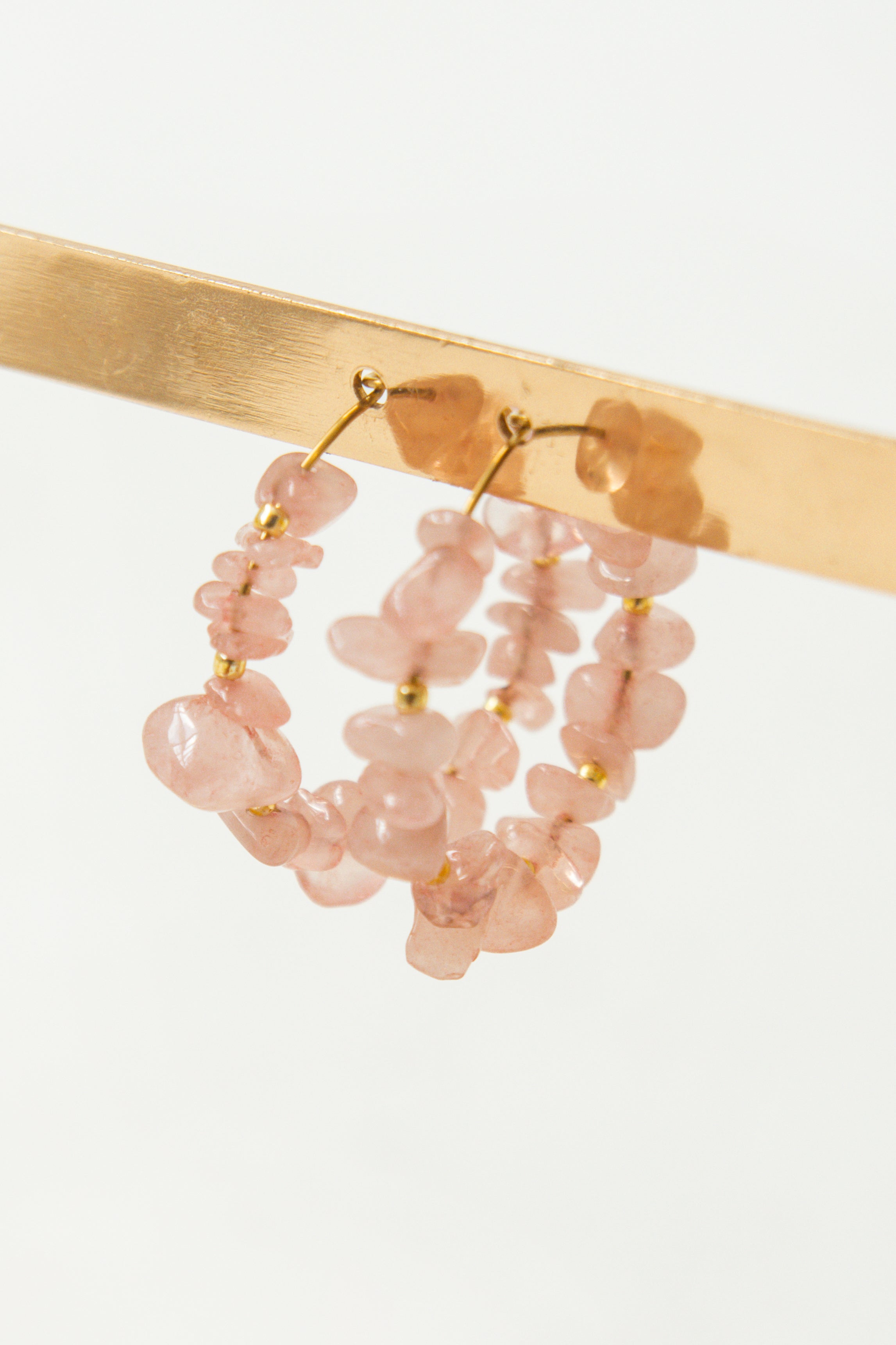 STONE HOOP EARRINGS // PINK