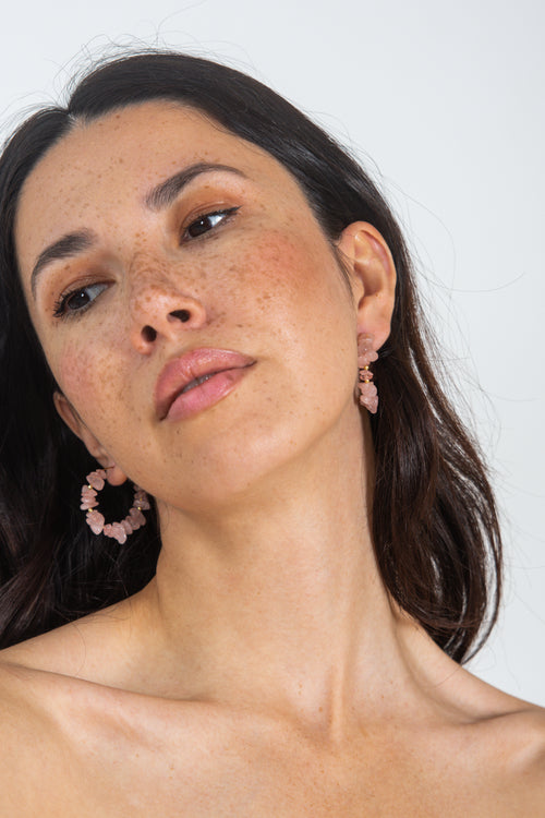 STONE HOOP EARRINGS // PINK image 1