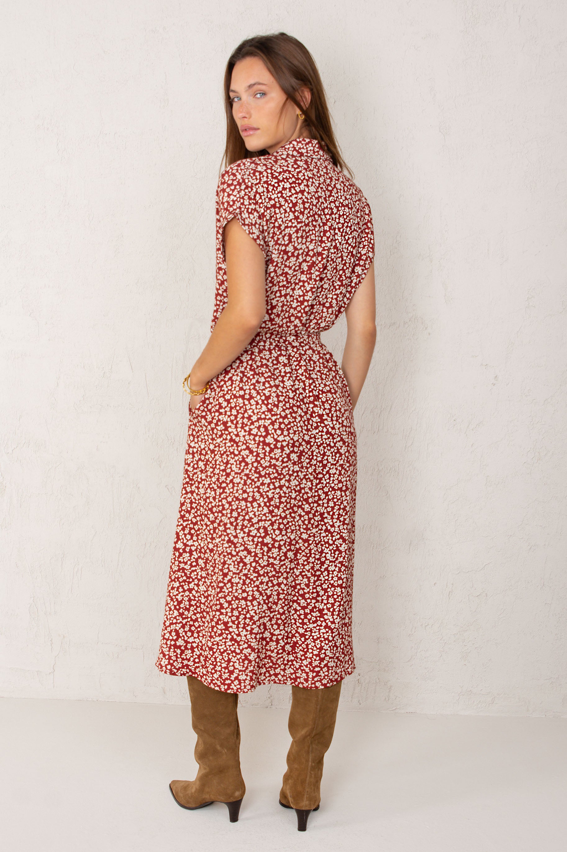 VESTIDO CAROL // FLORES GRANATE