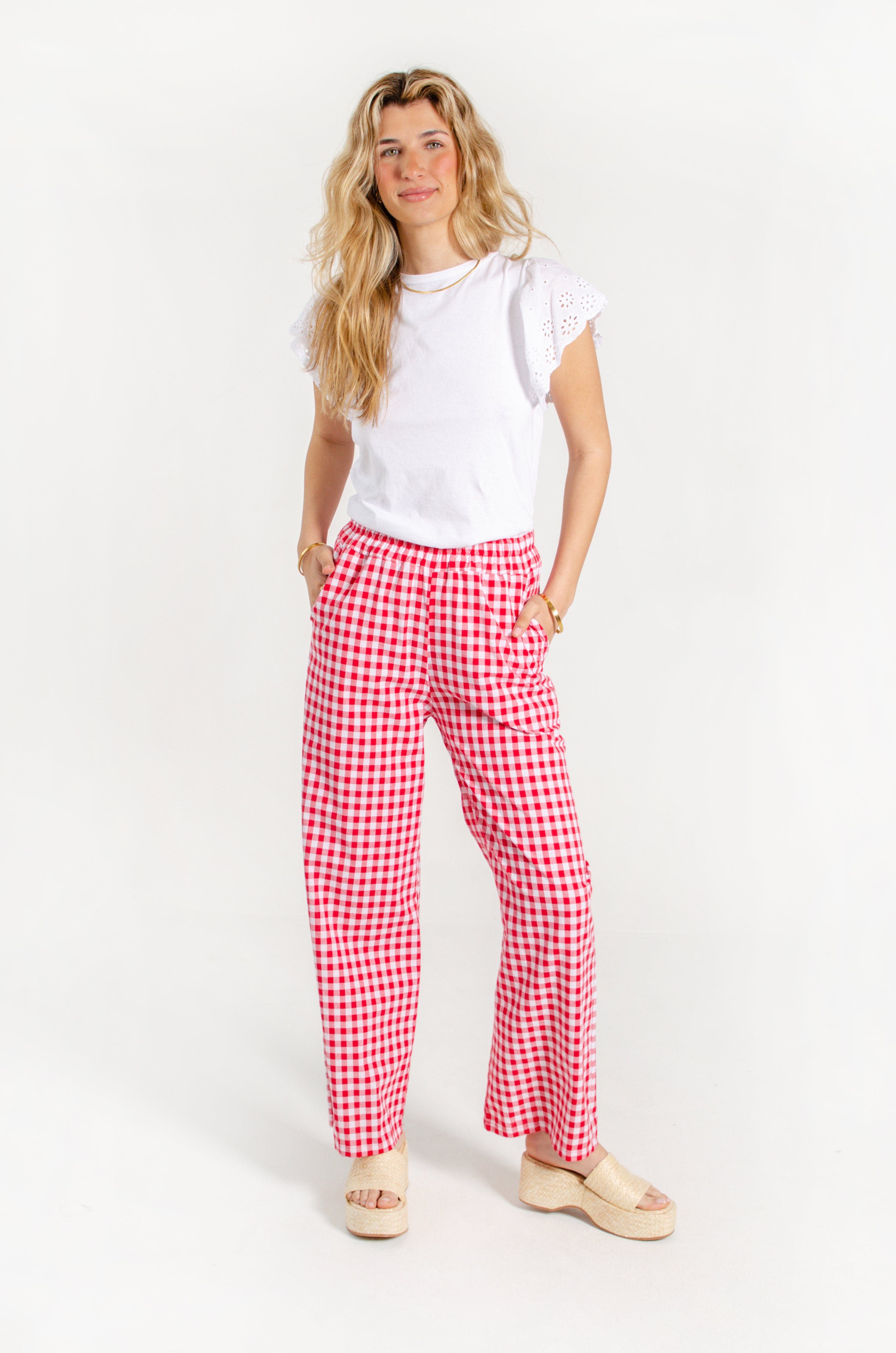 Golftini | Hot Pink Checkered Stretch Ankle Pant | Women's Golf Pant